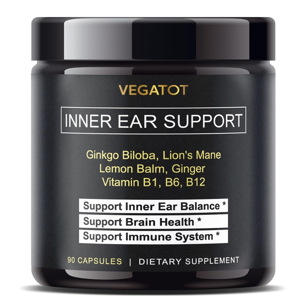 VEGATOT Vertigo dodatek * USA Made and Tested * Inner Ear dodatek s Ginkgo Biloba Lion 's Mane Lemon Balm Ginger VIT B1, B6, B12 - pro závrať Spinning Inner Ear Balance