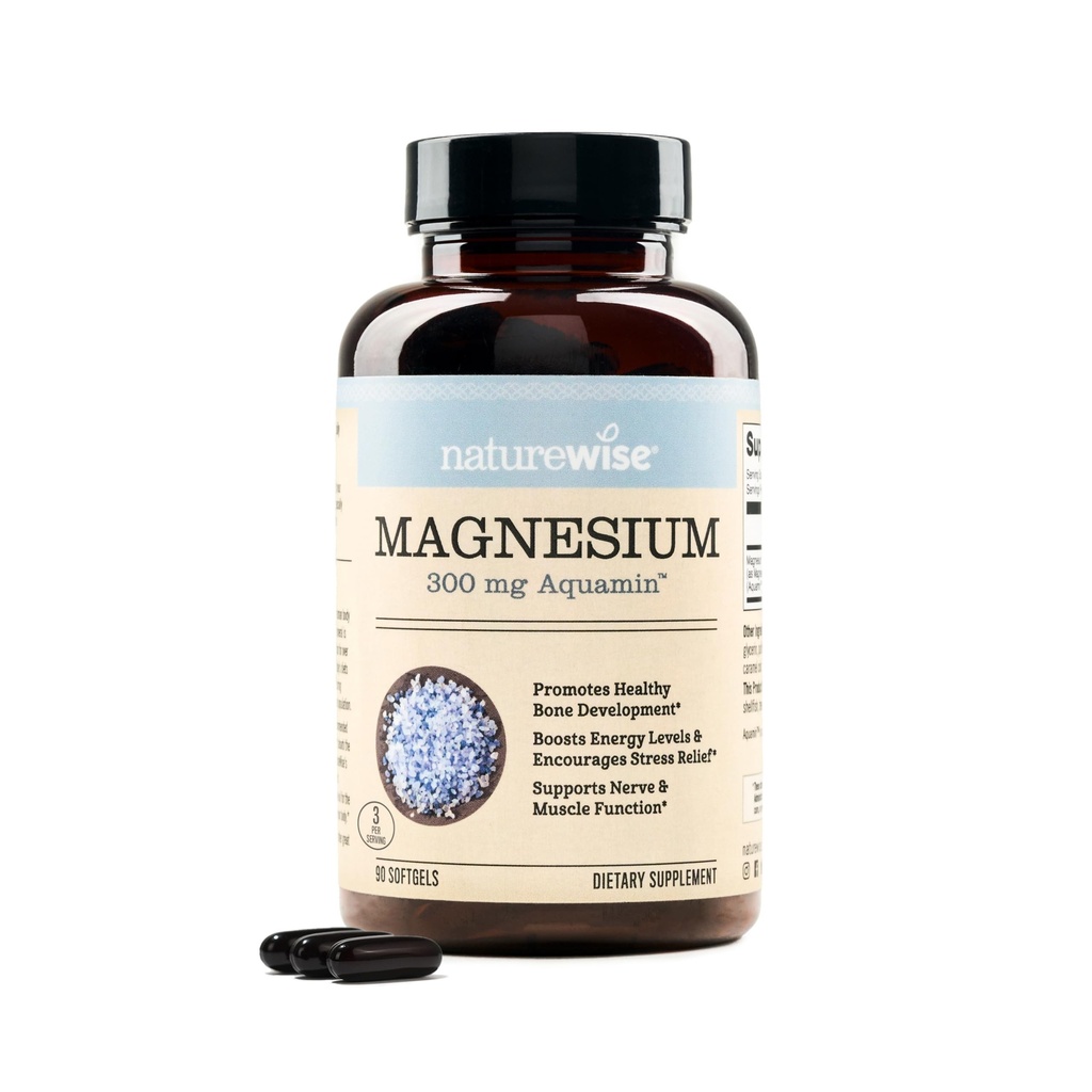 NatureWise High Absorption Marine Magnesium Supplement 300mg - Přirozeně sourced Magnesium from Seawater - Non- GMO, USA vyráběné - 90 Softgels [1- Month Supply]