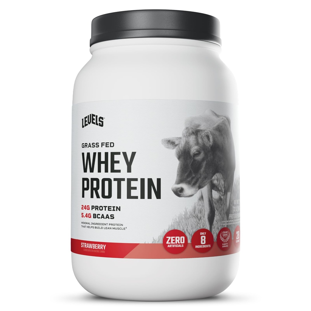 Levels Grass Fed syrovátkový protein prášek, bez umělých látek, 24G proteinu, Strawberry, 2LB