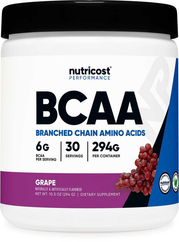 Nutricost BCAA Powder (Grape, 30 Servings) - Optimální 2: 1: 1 Poměr, Vegetarian, Non- GMO