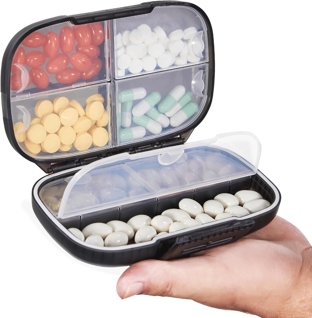 Sukuos Travel Pill Pořadatel Týdenní s Double Lock, Přenosný Pill Box s velkým 7 Compartment, Airbay Denní Medicína Kontejner s etiketami pro vitamíny / Rybí oleje / doplňky