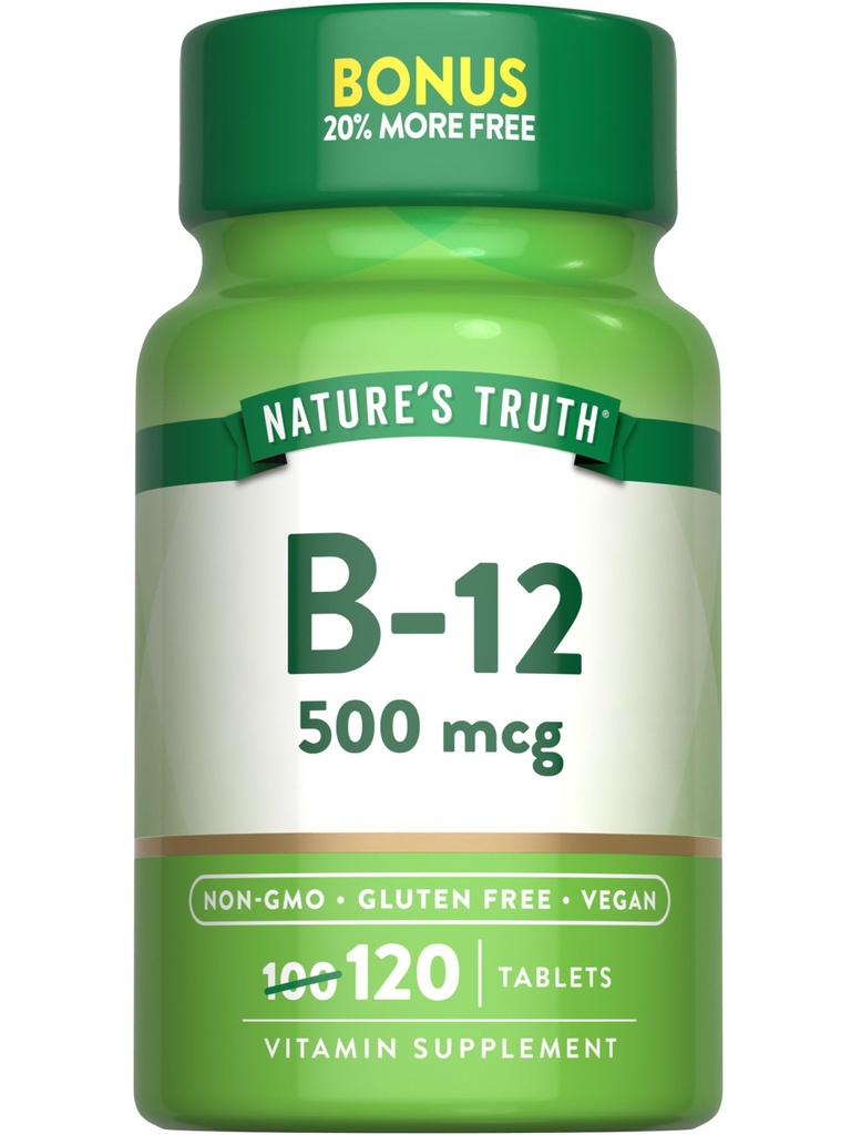 Nature 's Truth B12 Vitamin 124; 500 mcg IR 124; 120 Tablet IR 124; Vegan, Non- GMO & gluten zdarma dodatek