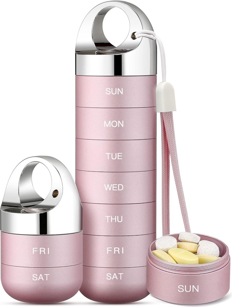 Zannaki Metal Travel Pill Organizátor, Přenosný Vodotěsný Týdenní Pill Box, Velký hliníkový Alloy Container, BPA Volný 7 Daily Medicine Organizátor Držák pro vitamín, Rybí olej, Dodatek