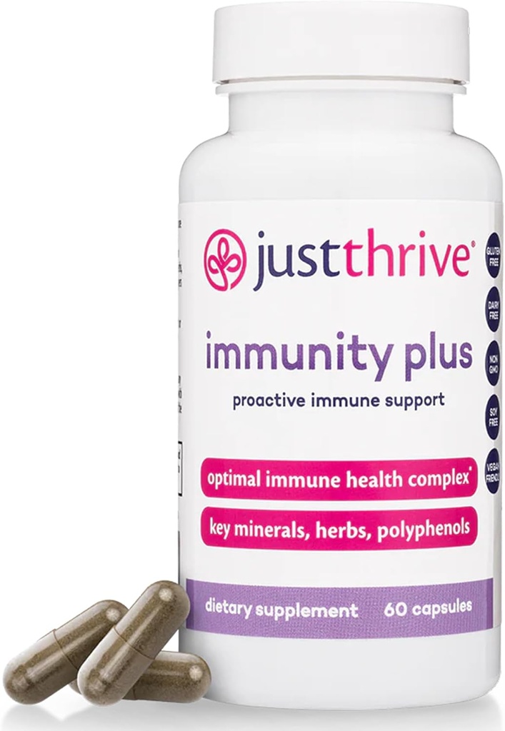 Just Thrive imunita Plus - Vegan Gut Zdraví a imunitní podpora Dodatek pro děti a dospělé, 60 Kapsle
