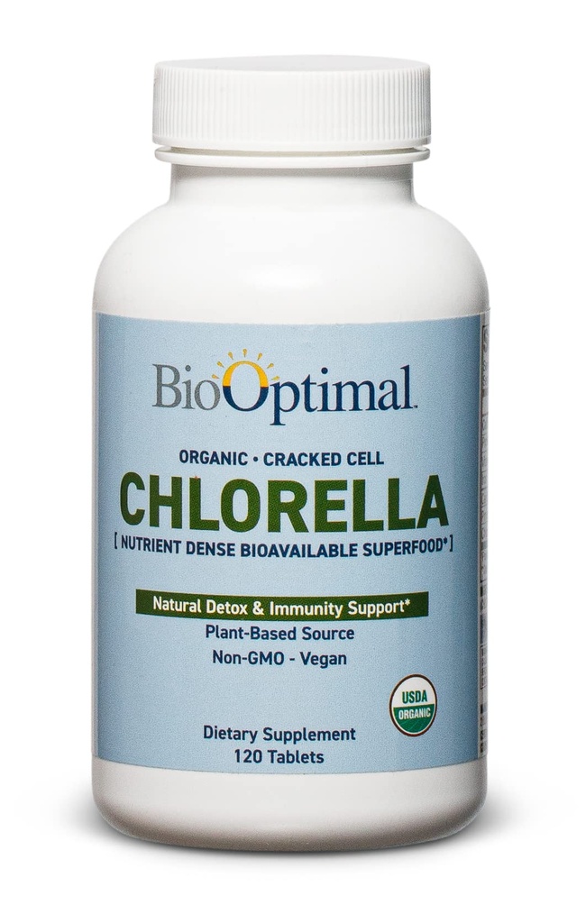 BioOptimal Organic Chlorella Tablets - Organic, Non- GMO, No Additives or Fillers - 500mg Premium doplněk stravy s vitamíny, minerály, a antioxidanty (120 Tablety)