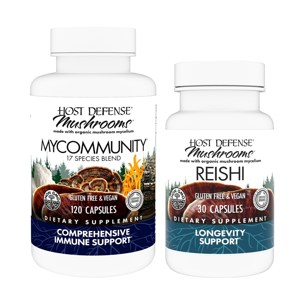 Hostitelská obrana MyCommunity Kapsle, 120 Hrabě & Reishi Kapsle, 30 Počet - Podpora imunitního zdraví se 17 Druhy Houba Blend - Podpora zdraví mozku, paměti a zaměření *