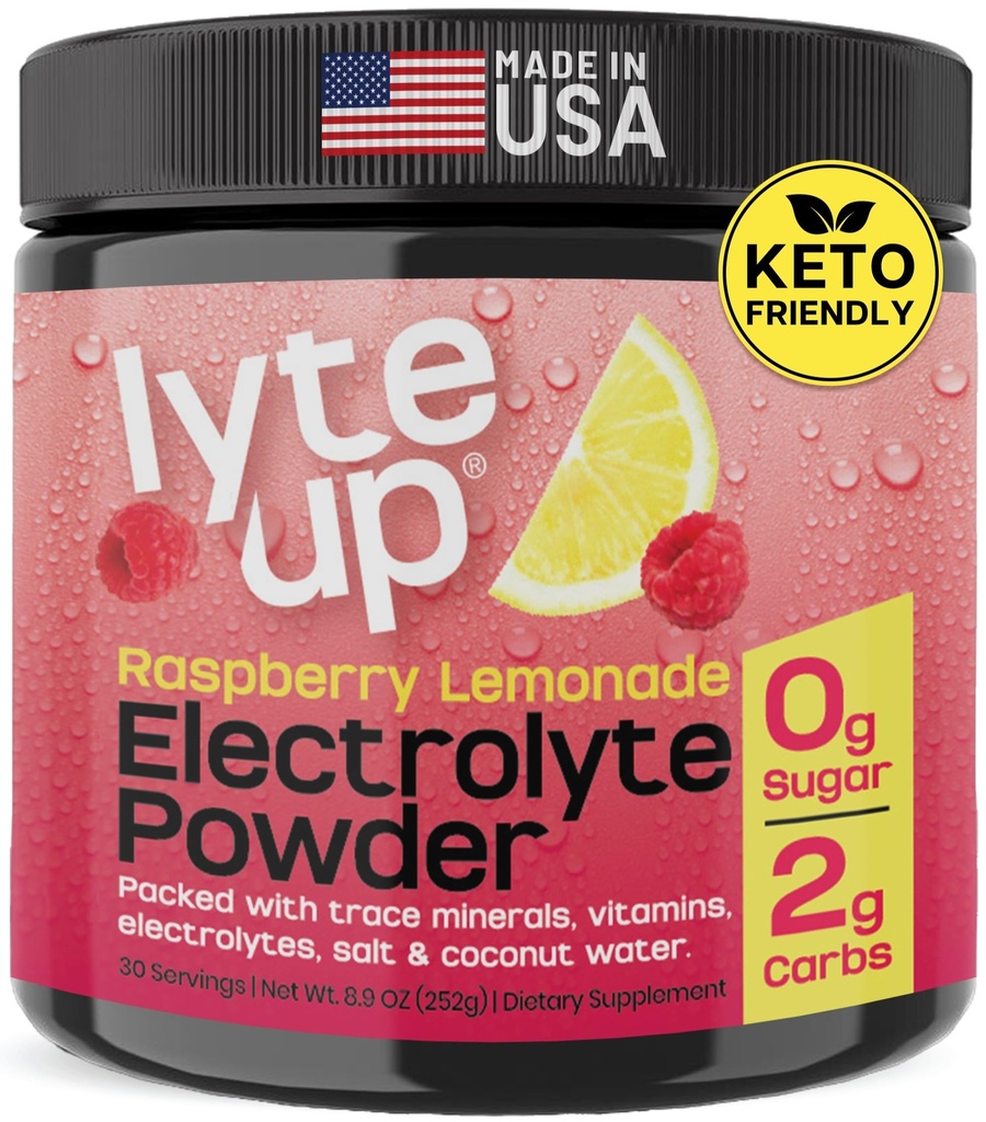 Nutrina Keto Electrolytes Powder No Sugar - Zero Carb & Zero Calorie Electrolyte Drink Mix - Sugar Free Electrolytes for Hydration Powder - Sladit Electrolytes Raspberry Lemonade Flavor