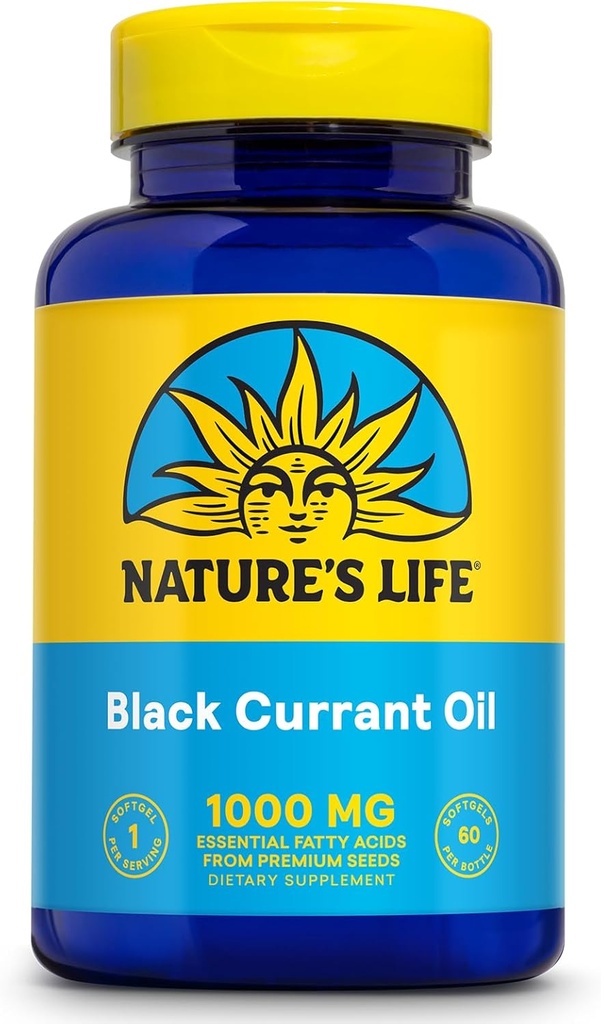 NATURE 'S LIFE Black Currant Seed Oil 1000mg - Black Currant Oil, Natural Source of Omega 6 Gamma Linolenic Acid (GLA) and Omega 3 Alfa- Linolenová Acid (ALA), 60- Day Garance, 60 Servings, 60 Softgels