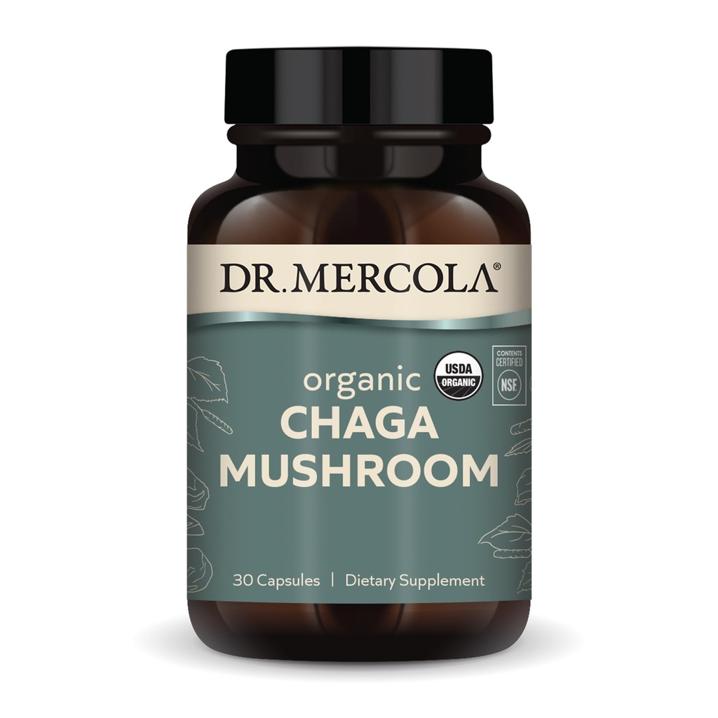Dr. Mercola Organic Chaga Houba, 30 Servings (30 Tablet), Dietní dodatek, Podporuje zdravé imunitní funkce, Non- GMO, Certified USDA Organic, NSF Obsah Certified