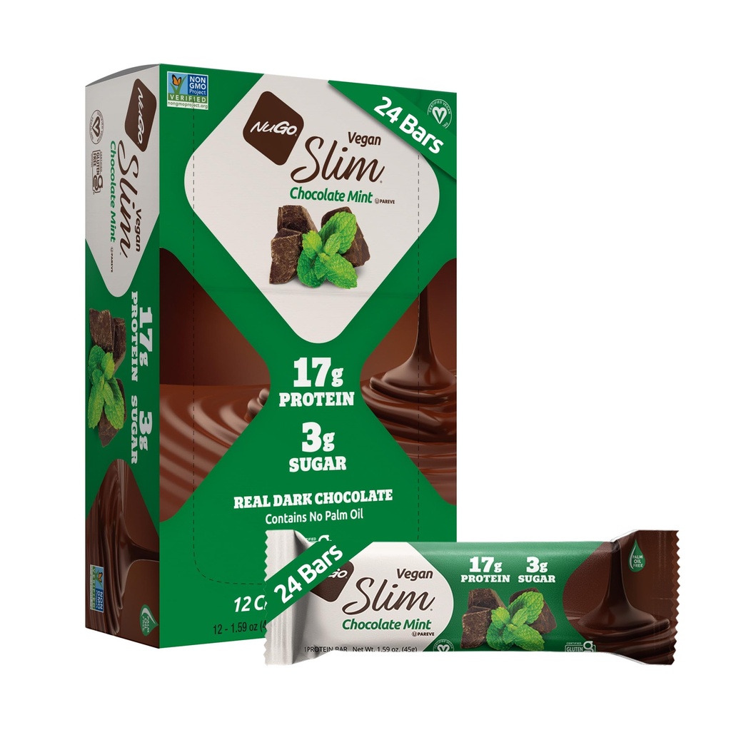 Nugo Slim Dark Chocolate Mint, 18g Vegan Protein, 3g Cukr, 6g Fiber, Low Net Carb, Keto Friendly, Gluten Free, 24 Počet