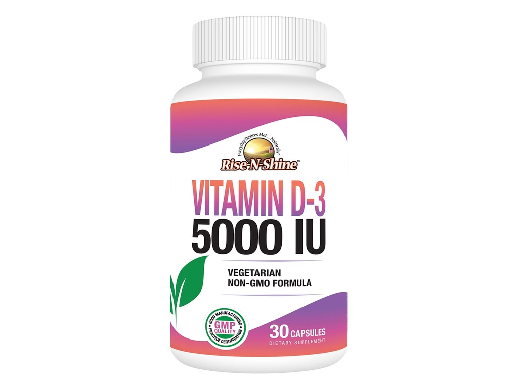 Rise- N- Shine Vitamin D3 5000 IU Doplňky pro ženy a muže - Podporuje imunitní zdraví - 30 denní zásobování - 30 Zeleninové kapsle