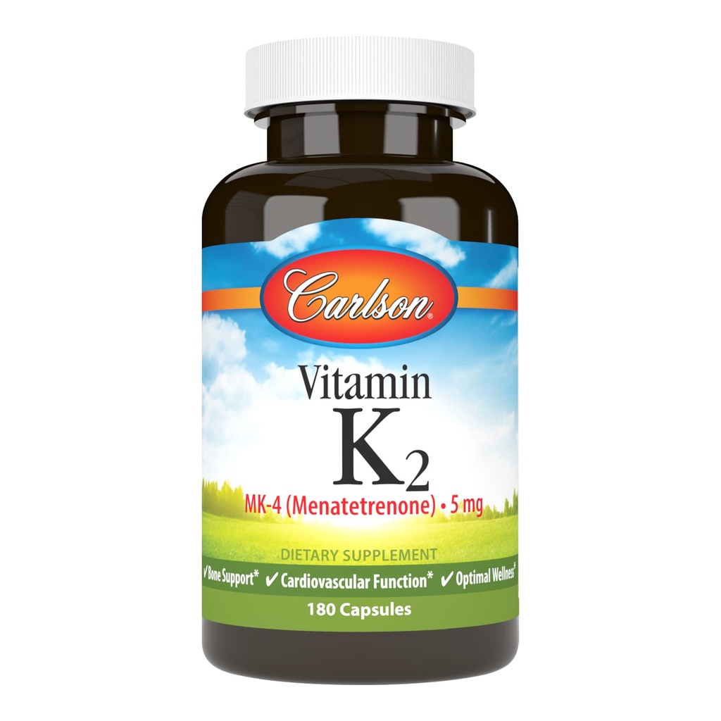Carlson - Vitamin K2, MK-4 (Menatetrenone), vitamin K dodatek, zdraví kostí a srdce, K2 Vitamin, bez sóji, Vitamin K-2, K2 Vitaminy, 180 Kapsle