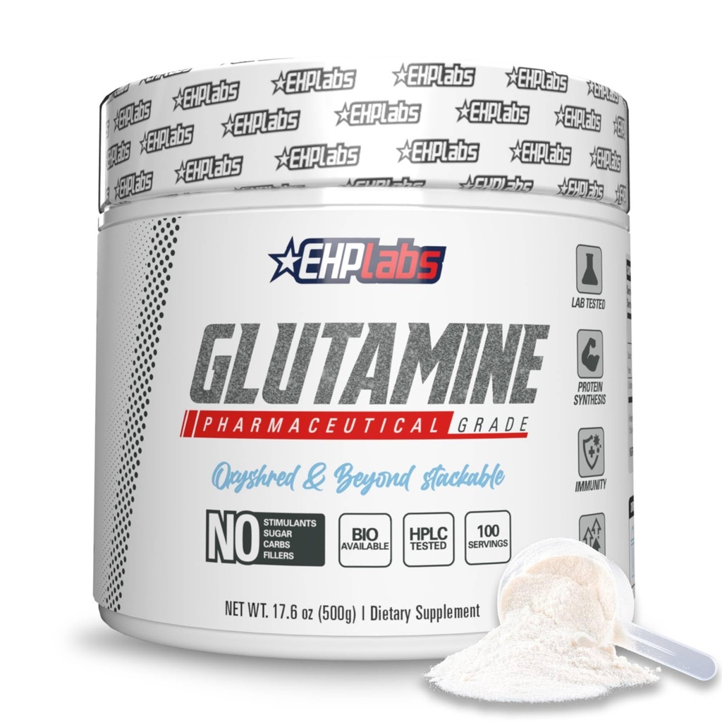 EHP Labs L Glutamin Powder Amino Acids - L- Glutamin, Recovery cvičení, Imunitní zdraví & Gut Health Support (500g) - 100 Služeb