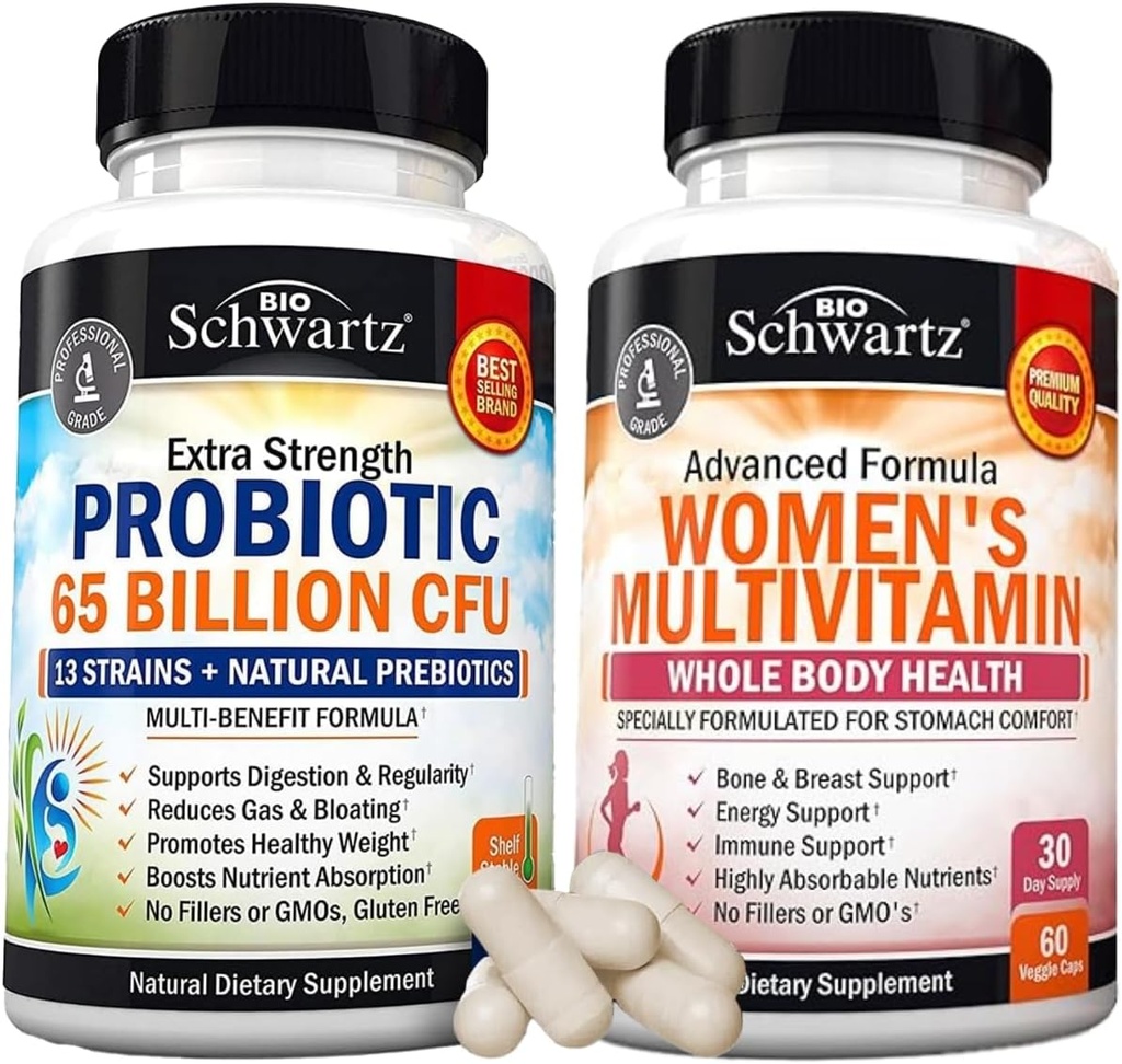Denní Multivitamin pro ženy Kapsle (1 měsíc dodávky) Plus 65 miliard CFU denní doplněk probiotika (1 měsíc dodávky)