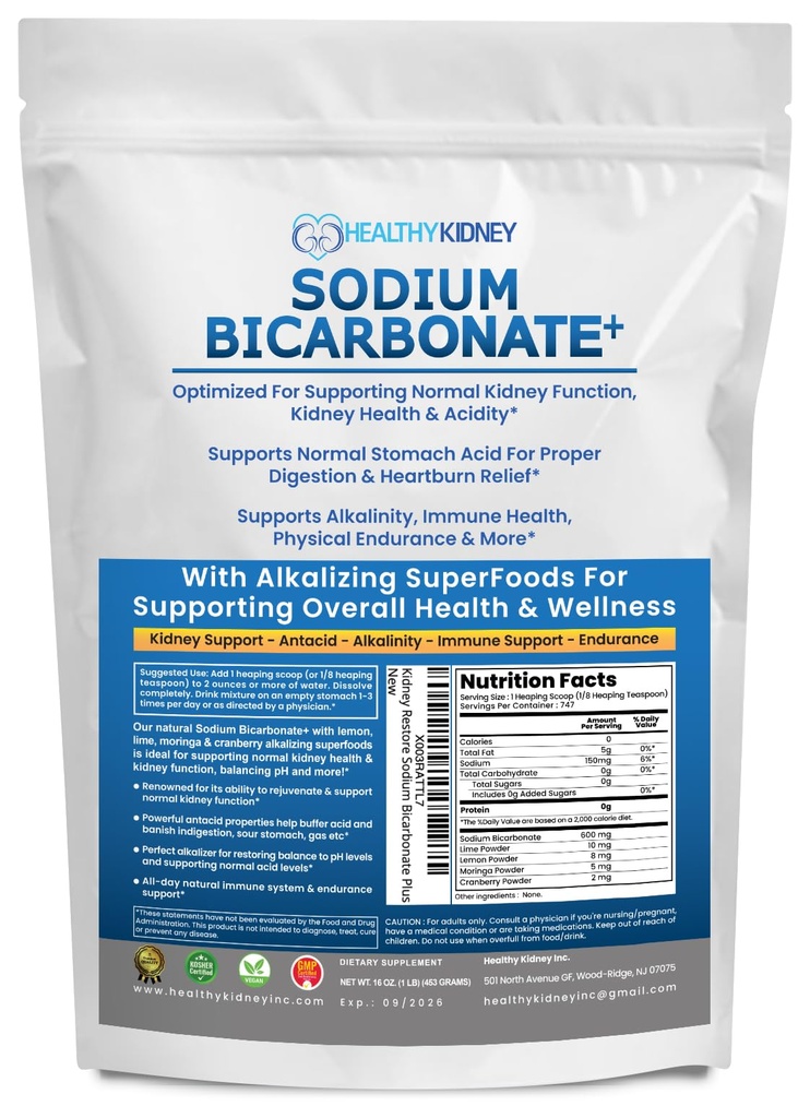 Organické použití Bikarbonát sodný Alkalický dodatek pro alkalitu. Podpora ledvin a žaludeční kyseliny Neutralizer w / Alkalické Superfoods. Bikarbonát sodný Powder Ledviny Imunitní podpora Antacid Sport 1LB