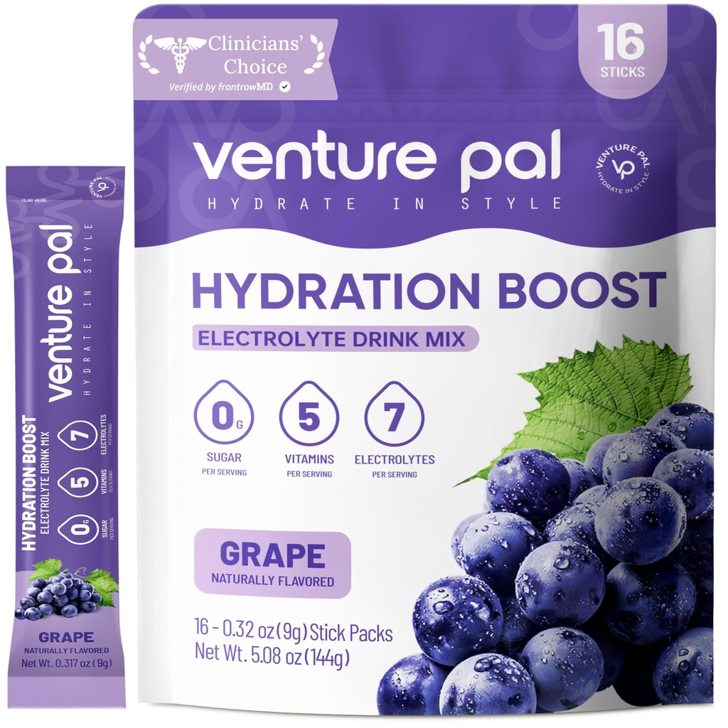 Venture Pal Sugar Free Electrolyte Powder Packets - Liquid Daily IV Drink Mix for Rapid Hydration & Party Recovery 124; 5 Vitamíny & 7 Electrolytes 124; Keto Friendly French 124; Non- GMO French 124; Certified Vegan French 124; 16 Sticks