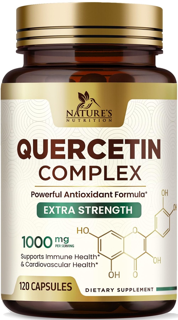 Quercetin Supplement 1000mg - Přírodní, Plant- based Support for Immunication, Cellular, Respirační a sezónní změny - Extra síla Quercetin Dihydrát ze Sophora Japonica - 120 Veggie Kapsle
