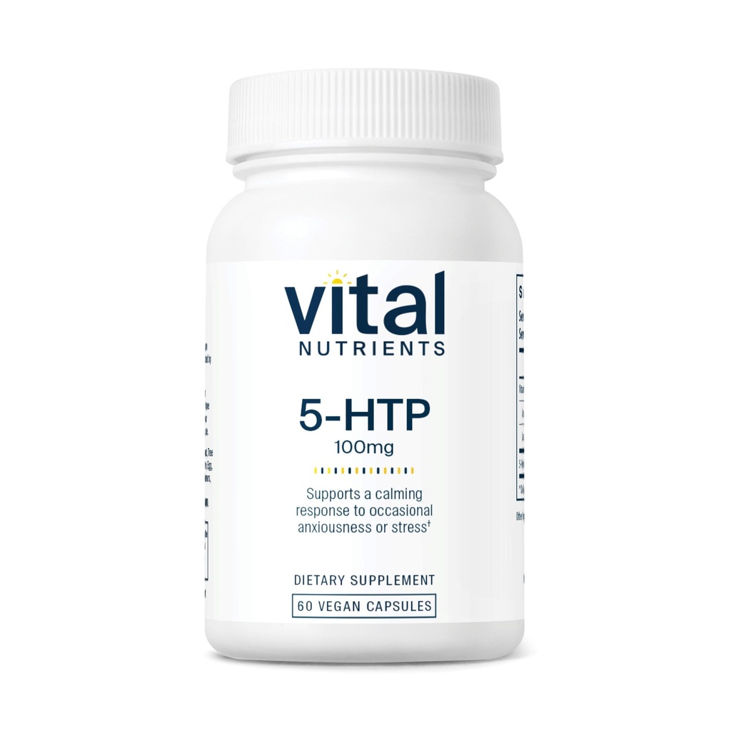 Vital Nutrients 5-HTP 100mg (5-hydroxytryptofan) CLAS124; Vegan Serotonin Support Supplementary * CLAS124; Sleep and Stress Support CLAS124; 5HTP and Vitamin B6 CLAS124; Gluten, Dairy, Soy Free CLAS124; Non- GMO CLAS124; 60 Kapsle