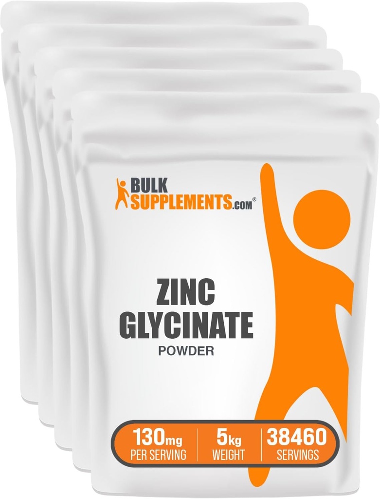 BulkSupplements.com Zinek Glycinát Powder - Zinek Supplement, Minerální dodatek pro imunitní podporu - Gluten Free, 130mg na Serving, 5kg (11 liber) (balení 5)
