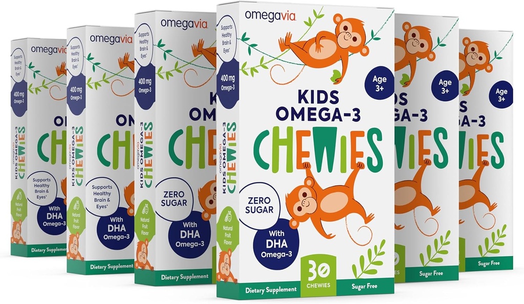 Omega 3 Gummies - Ultra- High DHA Žvýkací gel Gummy - pro děti podporuje Brain & Eye zdraví - Sugar- Free Natural Fruit Flavor - Kids Omega 3 Fish Oil Gummies (6 Pack)