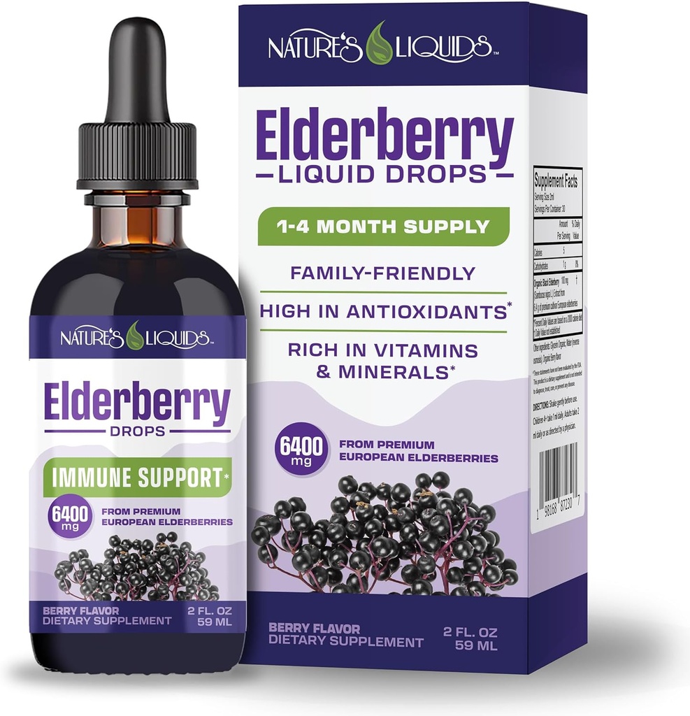 Nature 's Liquids Organic Elderberry Sirup Cukr zdarma 124; imunitní podpora pro děti a dospělé 124; 1 Serving Rovnice 60 Elderberry (2 Fl Oz)