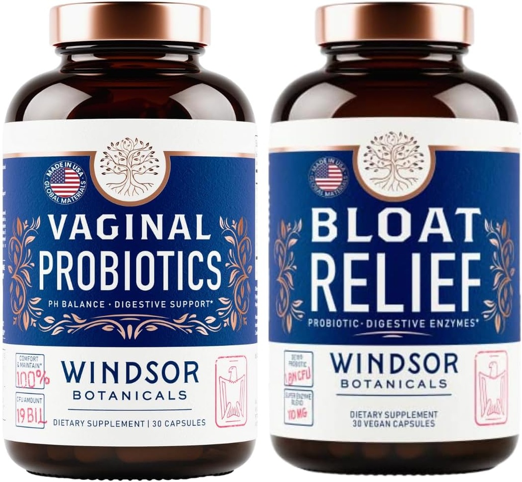 WINDSOR BOTANICALS Bloat Relief Probiotic s enzymy a vaginální probiotika - Digestivní a vaginální zdravotní pás