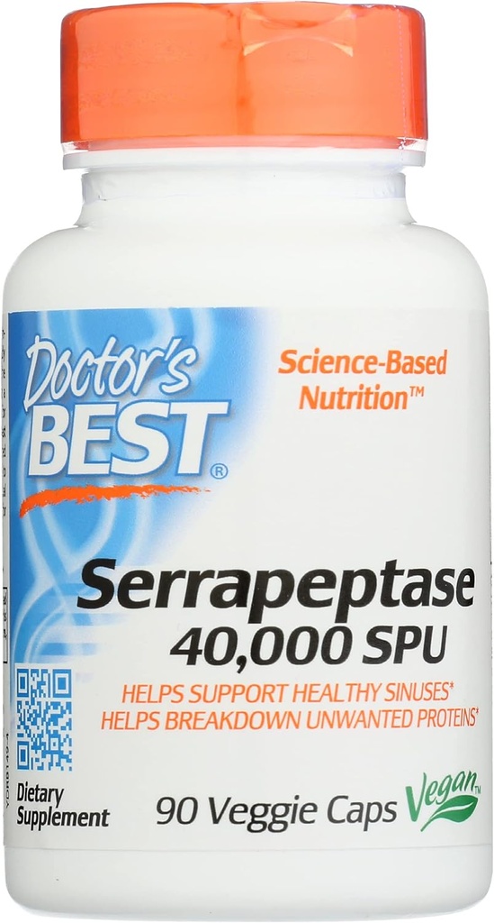 Lékaři Nejlepší Serrapeptáza 40 000 SPU, Non- GMO, Vegan, 90 Veggie kapsle (Balení po 1)
