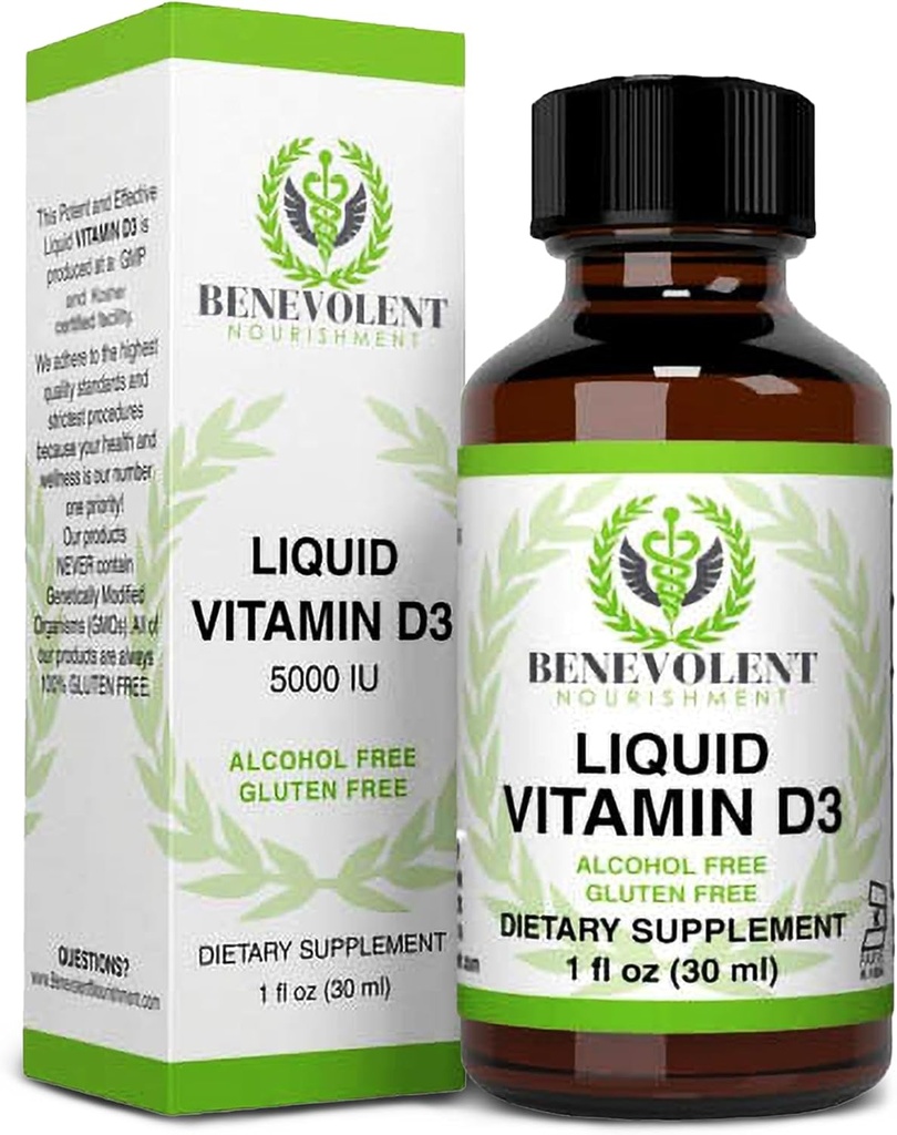 Lahůdka Vitamin D3 Kapky 5000 IU - Potenciální a efektivní 1000 IU na kapku - Rychlý absorpční doplněk tekuté stravy - 100% alkohol a gluten zdarma