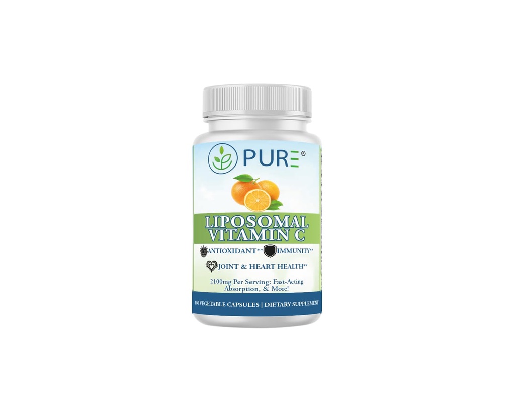 PURE Liposomální vitamín C Kapsle, 2100mg, slunečnice Lecithin, 180 Kapsle, 60denní dodávka, Premium Wellness dodatek
