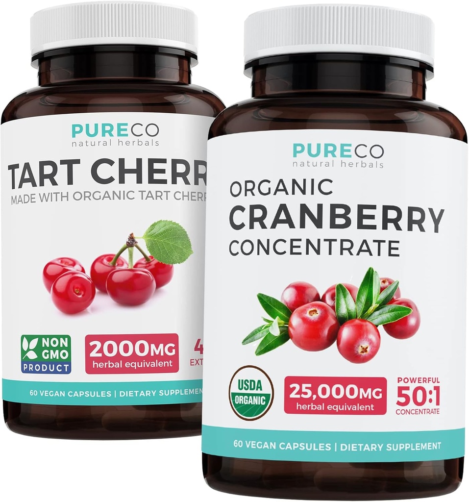 Bundle of Organic Cranberry Pills & Tart Cherry - Clean & Clear Bundle - Močové Tract & Uric Acid Support - Organic Cranberry Pills - 50: 1 Koncentrát & Organic Tart Cherry Capsules - 4: 1 Extract