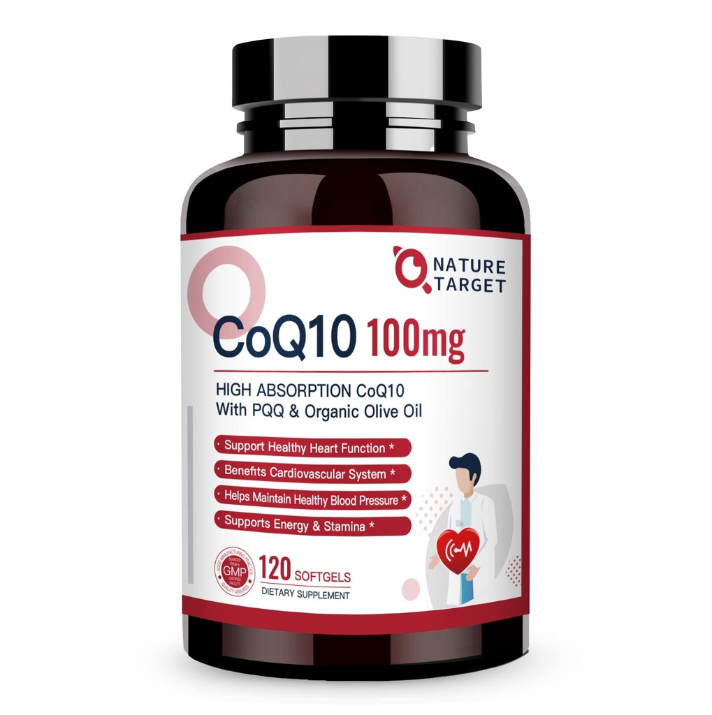 CÍL NATURY CoQ10- 100mg- Softgels s 10mg PQQ - vysoká absorpce Coenzyme- Q10 s Organic- Olive- Oil - Antioxidant pro zdraví srdce a mozku, Cellular- Energy- Production, 120 Servings