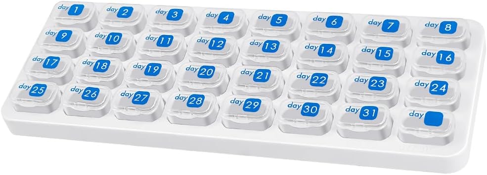 Měsíční Pořadatel pilulek, Velká cestovní Pill Box 31 Day, Denní Pouzdro Pill, Držák pilulky Kontejner na vitamín, Medicína, Dodatek, Rybí olej, Clear