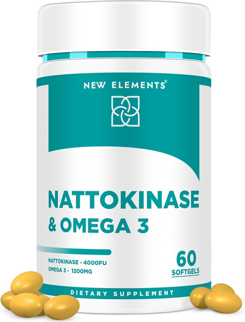 Omega 3 Fish Oil 1200mg s doplňkem Nattokinázy 4000 FU Organic CLANE124; DHA CLANE124; EPA CLANE124; Nattokináza odvozené z japonského Natto CLANE124; Kardiovaskulární a cirkulační podpora CLANE124; Heart Health Support CLANE124; 60 Softgels
