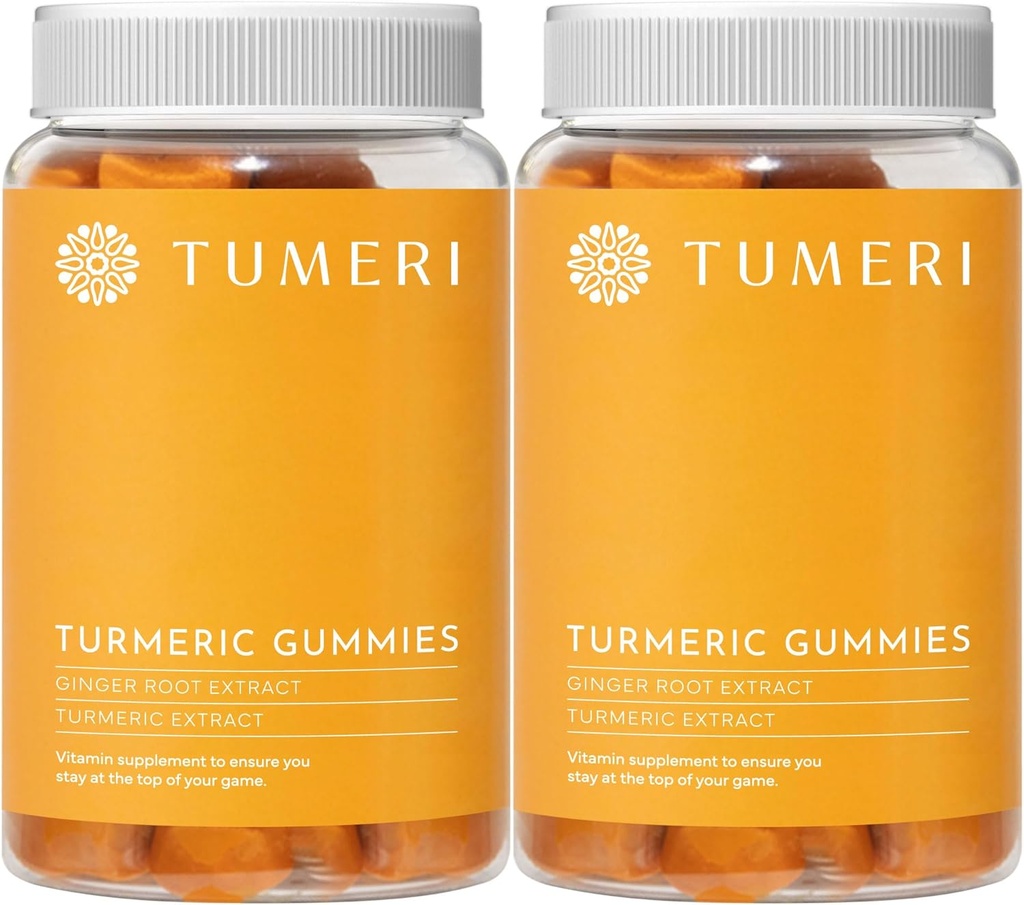 TUMERI Žvýkačky a zázvorové gumy - Kurkumin společný doplněk podpory - 60 Count Natural Tropical Fruit Ochucené Veganské gumy - Balení po 2