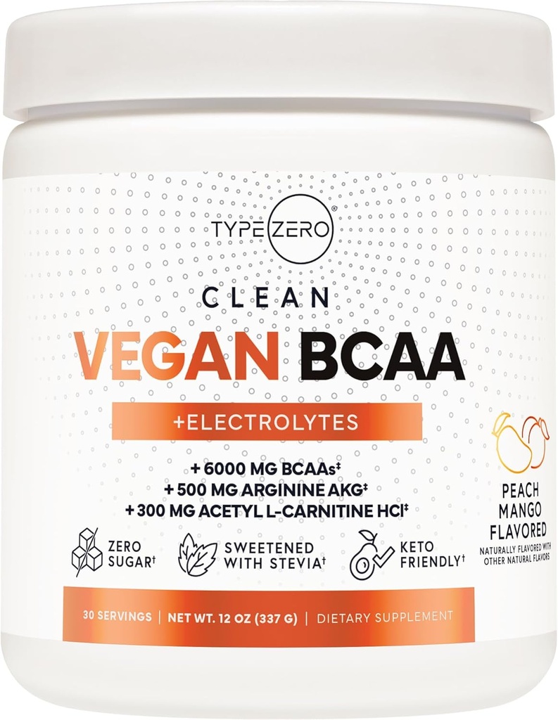 Ultra čisté Vegan BCAA Powder + Electrolytes (Peach Mango 124; 6G) 2: 1: 1 Sugar- Free / No Sucralose BCAAs Amino Acids Supplementary for Women / Men - Nejlepší BCAA Vegan Amino Acids After Post Workout Recovery Drink