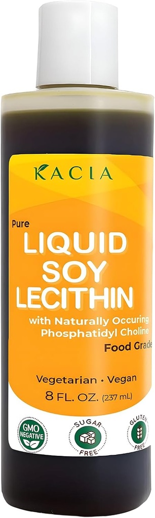 Kacia Pure Soy Lecithin Liquid CLAS124; Vegan Lecithin 8 oz CLAS124; Natural Food Grade Emulsifier & Stabilizátor pro pekárenské zboží a čokolády CLAS124; Lecithin Soy Moisturize in Skin & Hair Cosmetics Creations