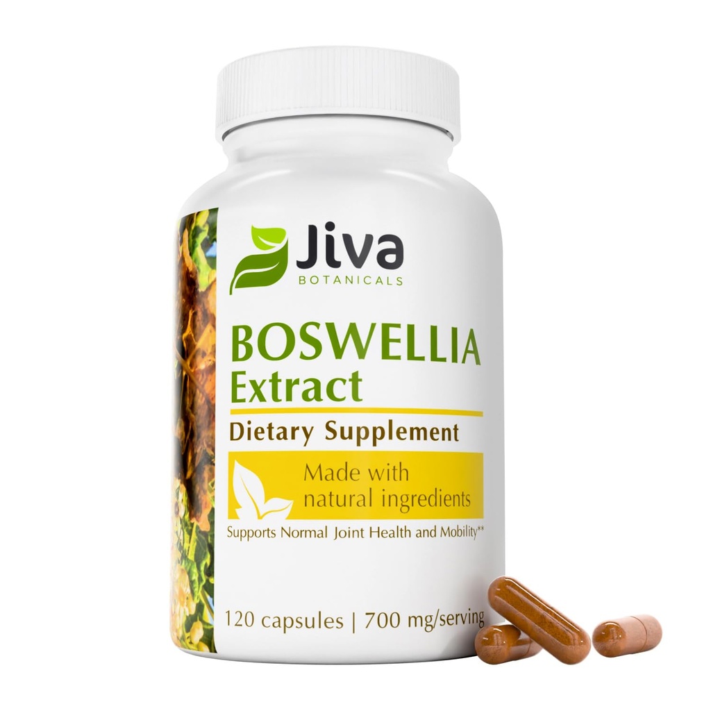 Jiva Botanicals Boswellia Extract Capsules 700mg per Serving - Boswellia Serrata Extract Supplement & Black Pepper - Společná podpora Dodatek pro normální společné zdraví - 120 Kapsle (Balení po 1)