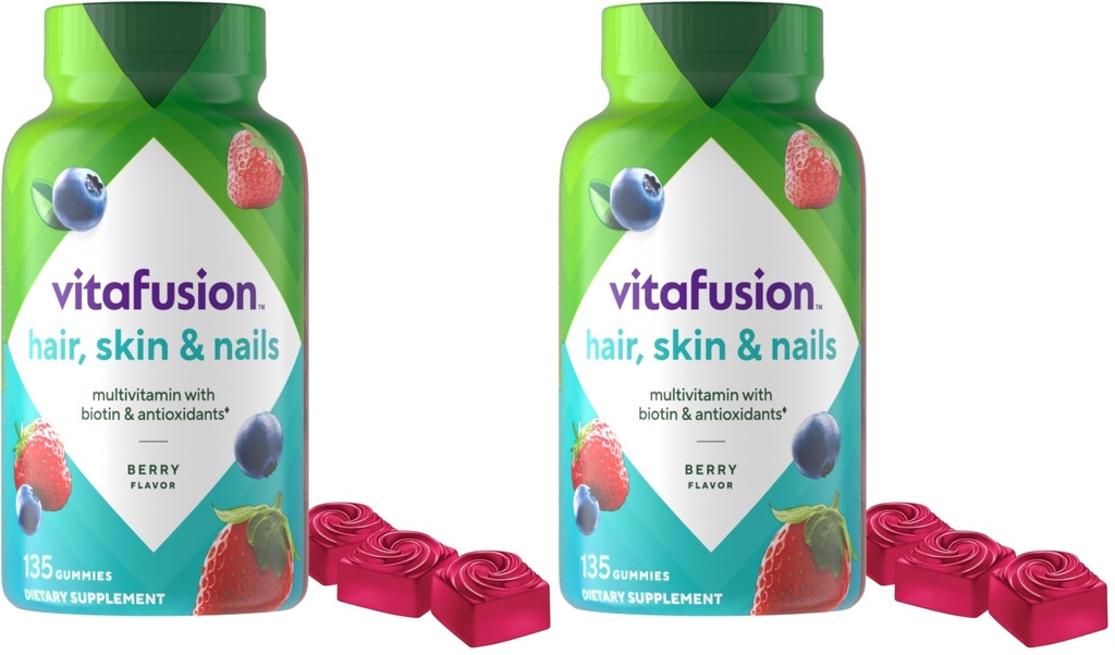 Vitafuze Nádherné vlasy, kůže a nehty Multivitamin Plus Biotin a antioxidační vitaminy C & E, Malina Flavor, 135ct (45 Day Supply), z America číslo jedna Gummy Vitamin Brand (Balení 2)