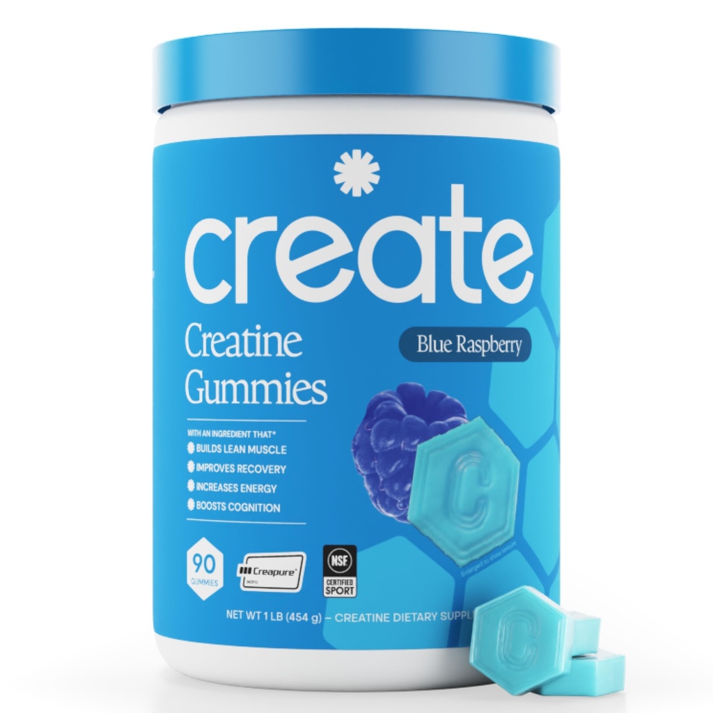 Vytvořit kreatin monohydrát žvýkačky pro muže a ženy, zvýšení koncentrace, síla, a vytrvalost, anti- tavení Formule, Vegan, gluten- Free, Non- GMO, 1.5g Creatine per Gummy (Modrá Raspberry, 90 ct)