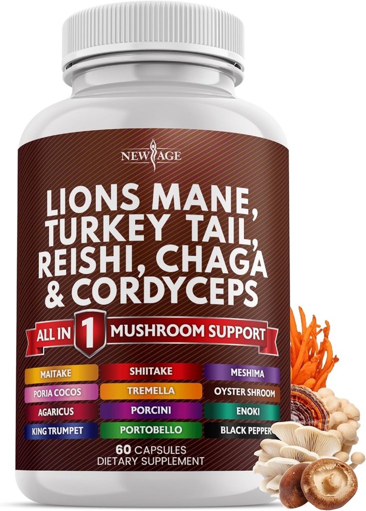 Nový věk Lions Mane Houba dodatek s krůtí ocas Reishi Cordyceps Chaga s marshmallow kořene