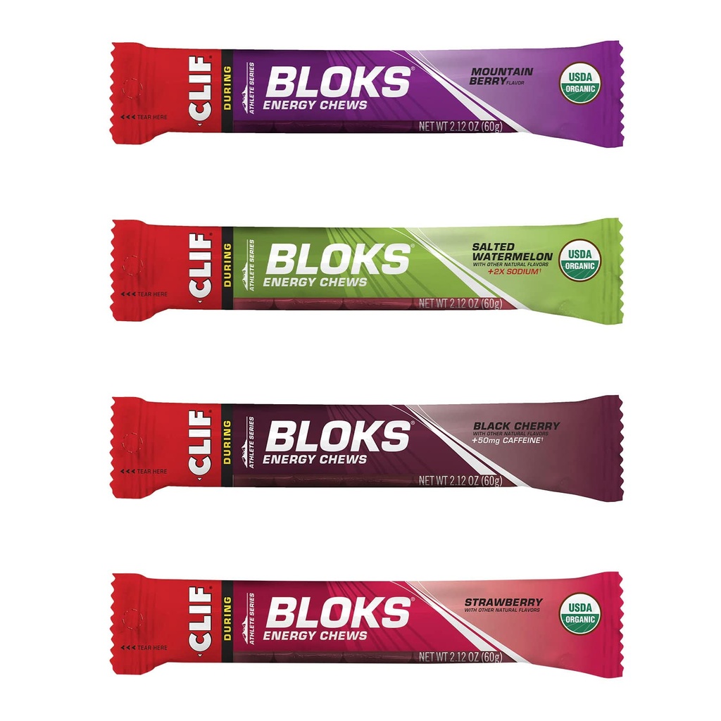 CLIF BLOKS - Energy Chews - 4 Flavor Variety Pack - Non- GMO - Plant Based Food - Fast Carbs for Cycling and running - Workout Snack (2.1 Ounce Packet, 12 Počet)