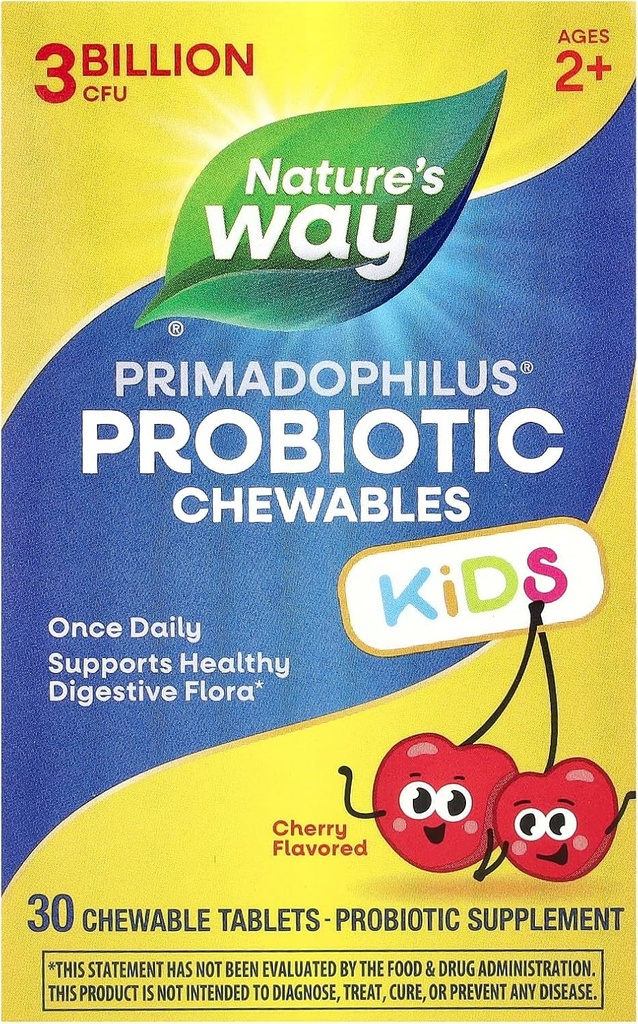 Příroda Way Primadophilus Probiotické Žvýkačky pro děti, podporuje zdravou stravovací Floru *, pro děti ve věku 2 +, 3 miliardy CFU, 30 Cherry ochucené Žvýkačky (Balení květen Vary)