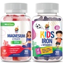 SUNNY SAM Železné gumy pro děti a dospělé a hořčíkové gumy pro dospělé - 500mg - klidové žvýkačky hořčíku - Magnesium Citrát Žvýkací doplněk pro Mood & Muscle Supplement. Železné vitaminy s vitaminem C.