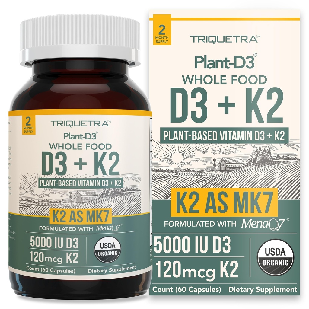 Organic Plant D3 + K2 IR 124; 5000 iu D3 + 120 mcg K2 as All- Trans MK7 from MenaQ7 ® - 100% all food, Raw & Vegan IR 124; Enhanced Digestion with Prebiotic & Superfood Complex - D3 from Organic Algae (60 Count)