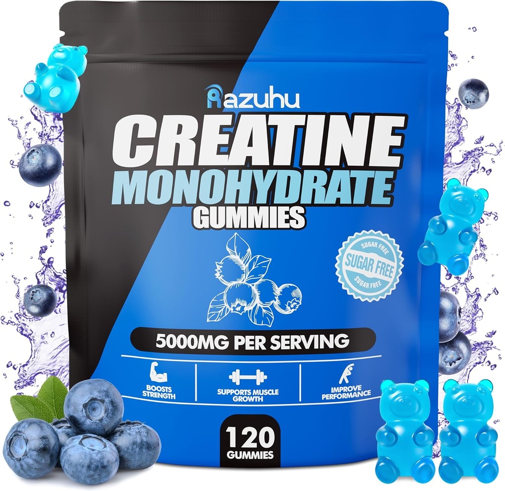 Pre Workout hcl creatin monohydric Gummies, 120 Blue chew for men (Blueberry), creatine hcl Energy Supplement for Women, syrovátka protein izolát Vital Source Feminin Gummies