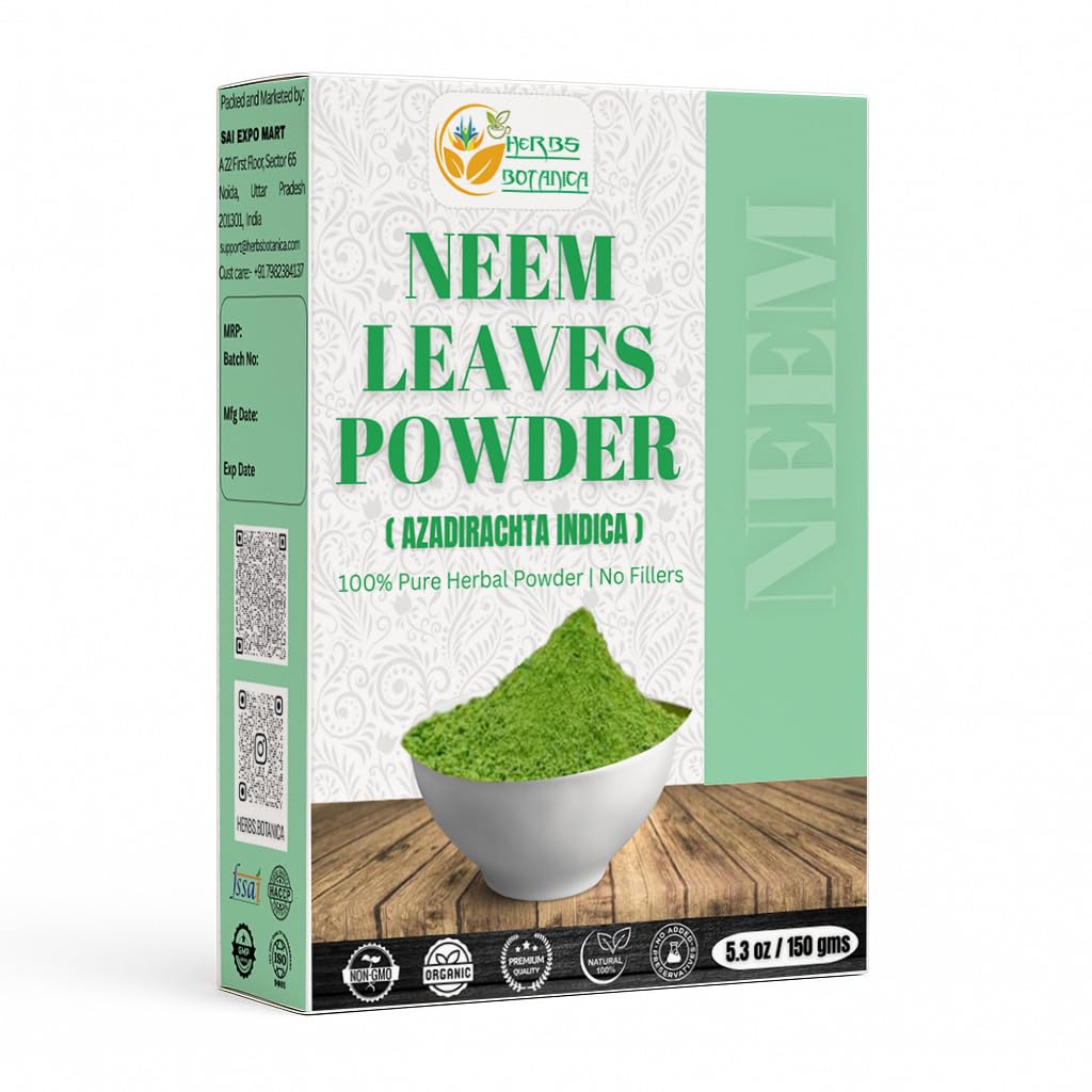 Byliny Botanica Neem Powder for Hair Growth, Skin Care & Detox Wildcrafted Bitter Neem Leaves Powder for Imunitary System Support, Digestive Health 5.3 oz