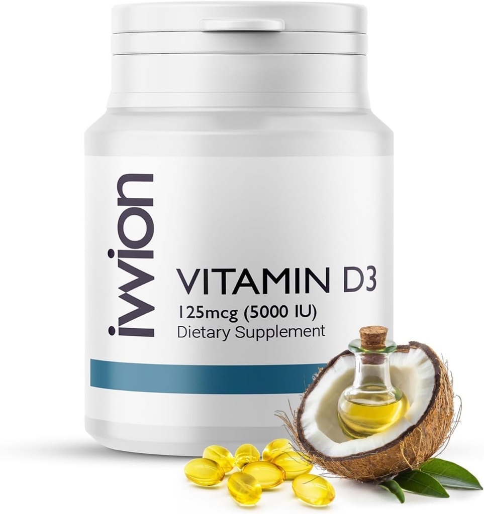 Certified Preservative- Free Vitamin D3 5000 IU Softgels Kapsle - Gluten Free, Non- GMO - Doplněk vitaminu D Podpora pro zdravé kosti svalů a imunitního systému, Made in UK, 365 Počet (1 rok dodávky)