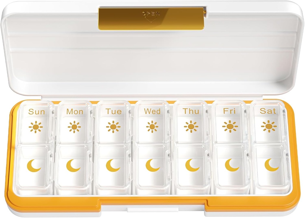 Zoksi Am Pm Pill Organizátor 7 Den, Týdenní Pill Box 2 krát denně, Medicine Pill Organizátor s oddělenou kompartmentem, Cestovní Pill Pouzdro Disperser Přenosný pro vitaminy, rybí oleje, léky (White)