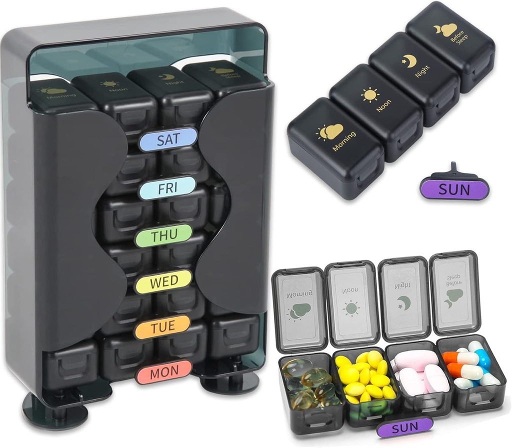 Týdenní Pill Organizátor 7 den 4 krát denně Velký Pill Box Organizátor s Drawer Navržený Pill Organizátor držet medicínu, léky, vitamíny a rybí oleje (Black)
