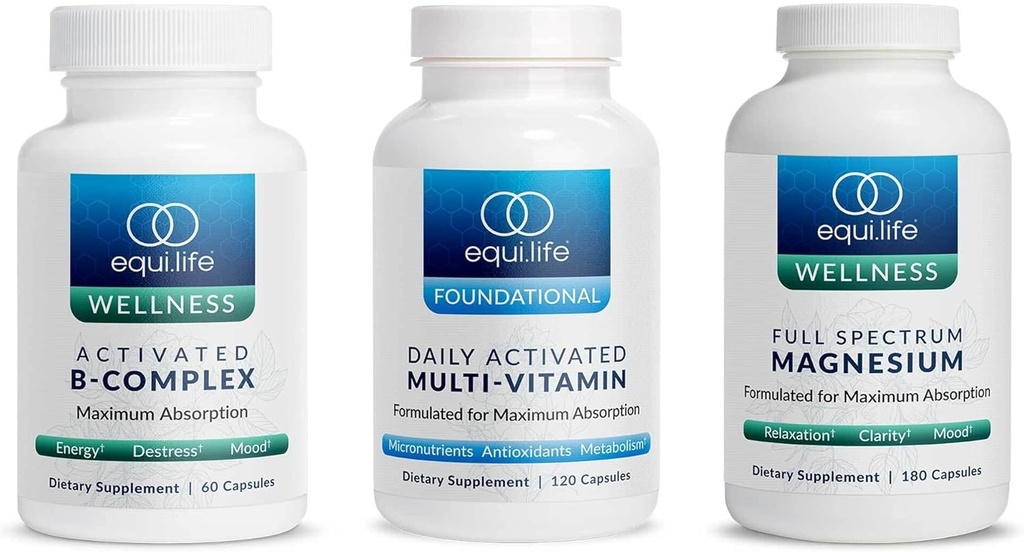 Equilife - Activated B Complex (60 ct.), Full Spectrum Magnesium (180 ct.), Daily Activated Multi- Vitamin (30 Servings)